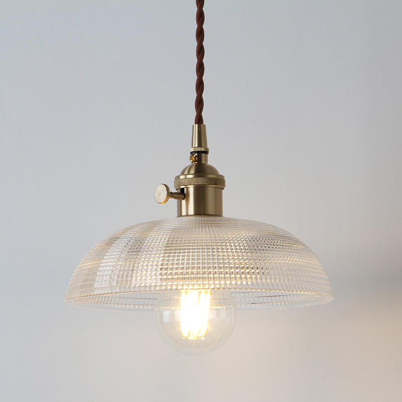 Geometry Clear Lattice Glass Pendant Hanging Lamp: Farmhouse Dining Room Lighting In Brass