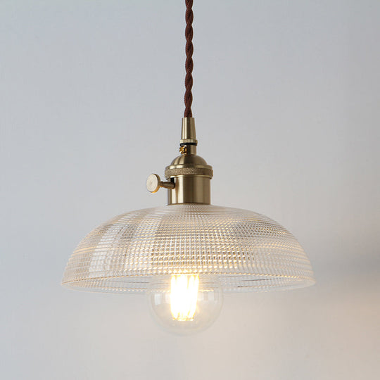 Geometry Clear Lattice Glass Pendant Hanging Lamp: Farmhouse Dining Room Lighting In Brass