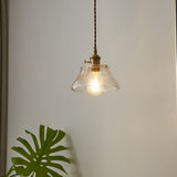 Farmhouse Brass Water Glass Scalloped 1-Light Suspension Lamp Kit