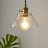 Farmhouse Brass Water Glass Scalloped 1-Light Suspension Lamp Kit