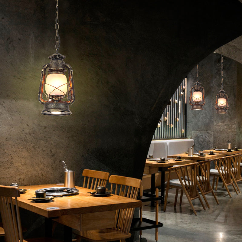 Frosted Glass Pendant Light Fixture: Kerosene 1-Light Warehouse Ceiling Lamp For Restaurants