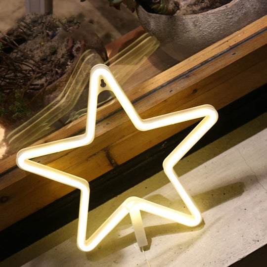 Star Cartoon Led Night Light For Wall Decoration - Plastic Frame White Glow