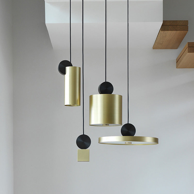 Sleek Brass Geometric Pendant Light With 1 Bulb For Dining Room Ceiling Suspension Lamp