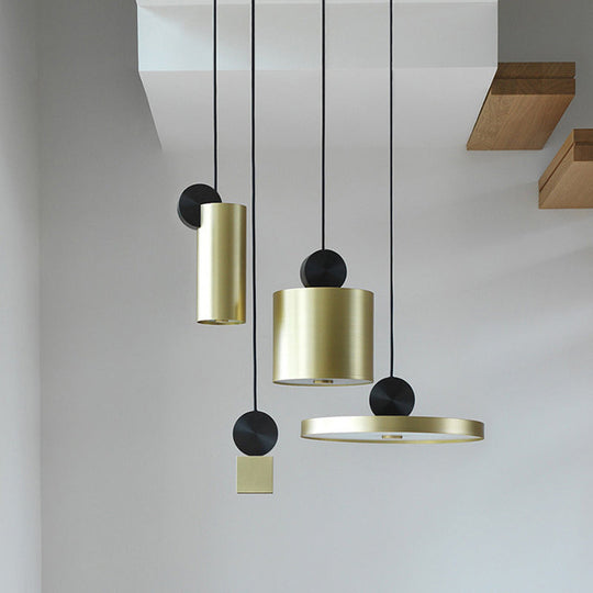 Sleek Brass Geometric Pendant Light With 1 Bulb For Dining Room Ceiling Suspension Lamp