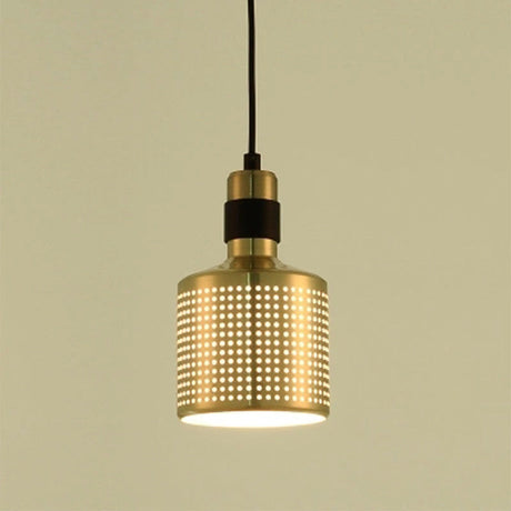 Minimalist Metal Cylinder Ceiling Light With Pierced Design - 1 Head Pendant For Bedside Drop Black
