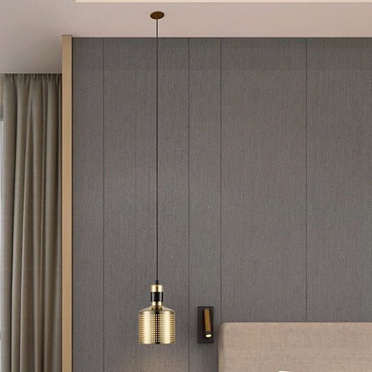 Minimalist Metal Cylinder Ceiling Light Pendant - 1 Head Drop For Bedside