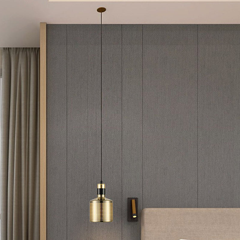 Minimalist Metal Cylinder Ceiling Light With Pierced Design - 1 Head Pendant For Bedside Drop
