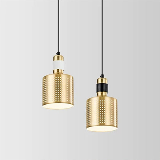 Minimalist Metal Cylinder Ceiling Light Pendant - 1 Head Drop For Bedside White