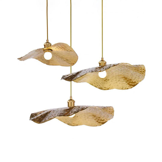 Lotus Leaf Metal Pendant Lamp - 1 Light Brass Ceiling Fixture For Dining Room