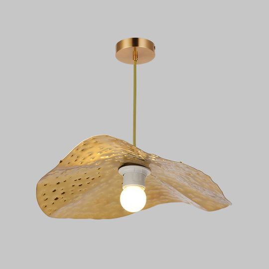 Lotus Leaf Metal Pendant Lamp: Minimalist 1-Light Brass Ceiling Light For Dining Room