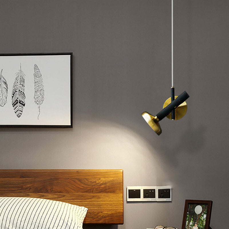Modern Brass Bedside Pendant With Torch Metal Shade And Down Lighting