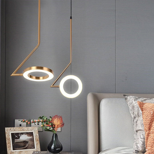 Sleek Metal Circle Pendant Light With Led Brass Finish - Perfect For Bedside Ceiling Suspension