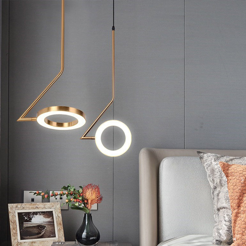 Sleek Brass Led Pendant Light: Minimalist Metal Circle For Bedside Ceiling Suspension