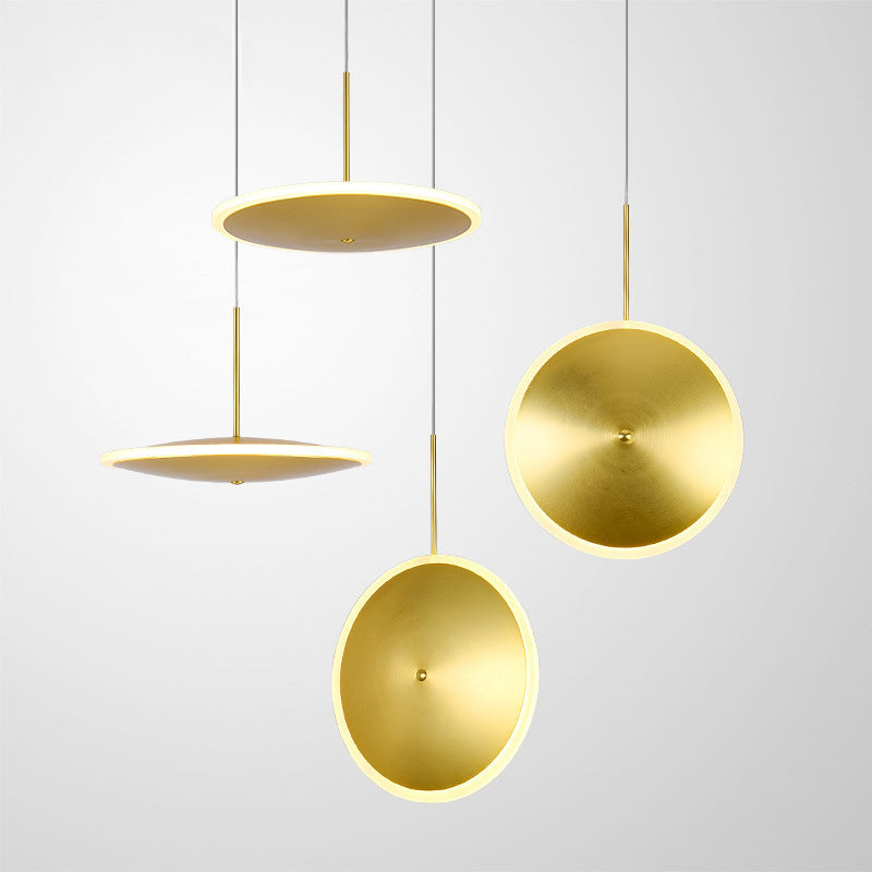 Modern Brass Led Bedside Pendulum Light With Aluminum Saucer Shade - Down Lighting