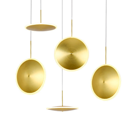 Modern Brass Led Bedside Pendulum Light With Aluminum Saucer Shade - Down Lighting