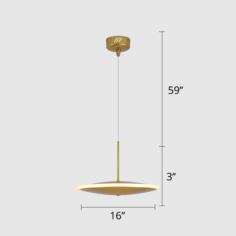 Modern Brass Led Bedside Pendulum Light With Aluminum Saucer Shade - Down Lighting