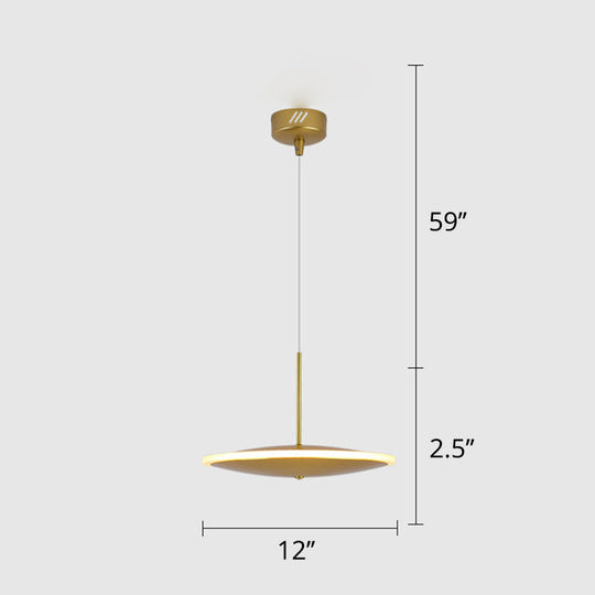 Modern Brass Led Bedside Pendulum Light With Aluminum Saucer Shade - Down Lighting