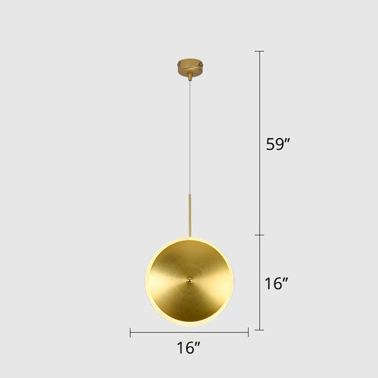 Modern Brass Led Bedside Pendulum Light With Aluminum Saucer Shade - Down Lighting