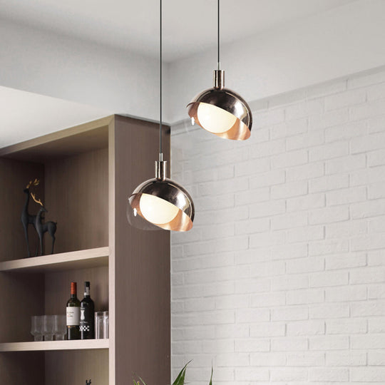 Minimalist Metal Dual-Dome Pendant Light Fixture With Clear Glass And 1 Bulb