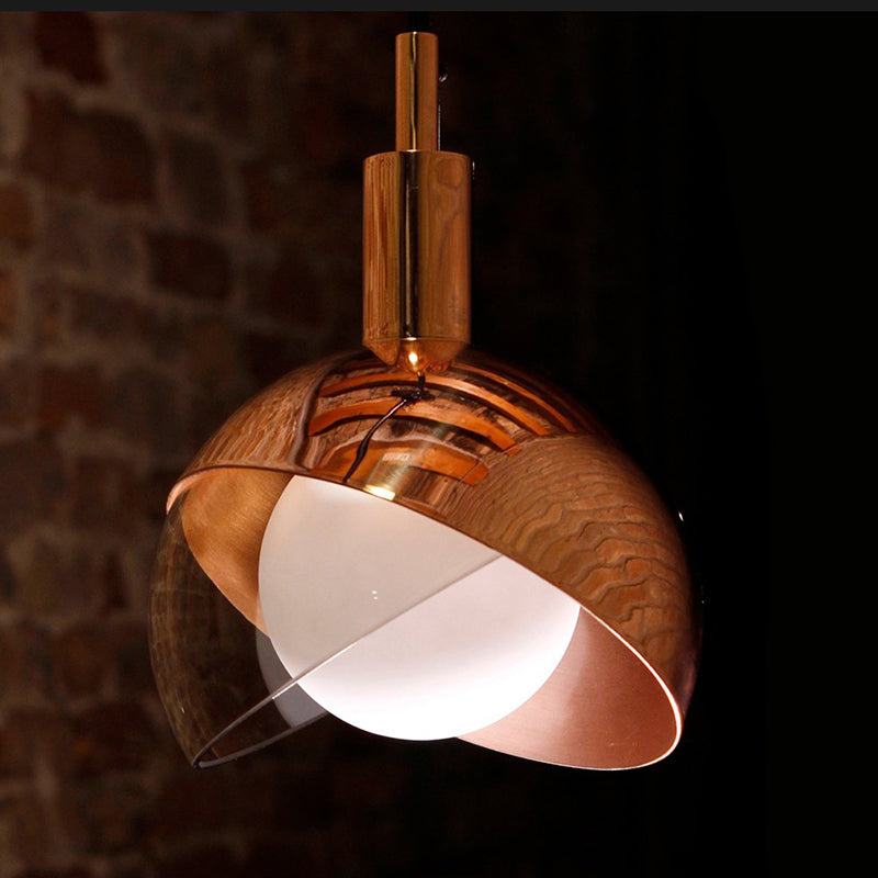 Minimalist Metal Dual-Dome Pendant Light Fixture With Clear Glass And 1 Bulb Copper