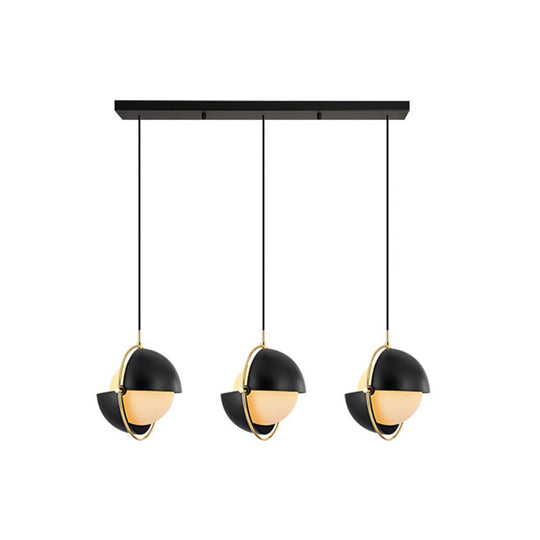 Adjustable Multi Light Pendant With Milky Glass Shades - Simplistic 3 Bulb Hanging Kit Black /