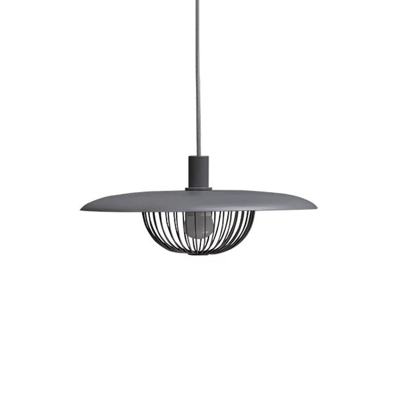 Nordic Saucer Metal Pendant Light With Cage - 1 Head Ceiling Lamp For Dining Room Grey / 14’