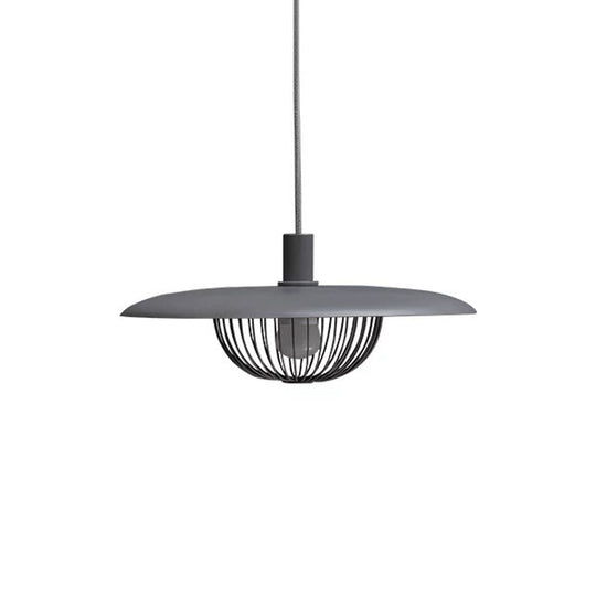 Nordic Saucer Metal Pendant Light With Cage - 1 Head Ceiling Lamp For Dining Room Grey / 14’