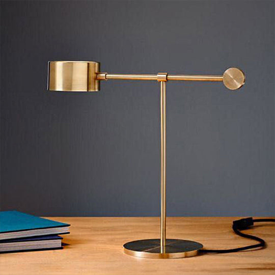 Modern Brass Table Lamp With Lever Design - Drum Shaped Bedroom Night Light