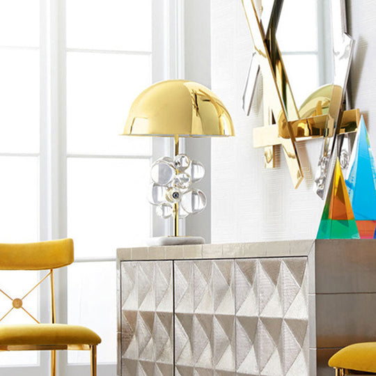 Modern Brass Dome Nightstand Lamp With Crystal Ball Decoration - 1 Light Metal Table Lighting Clear
