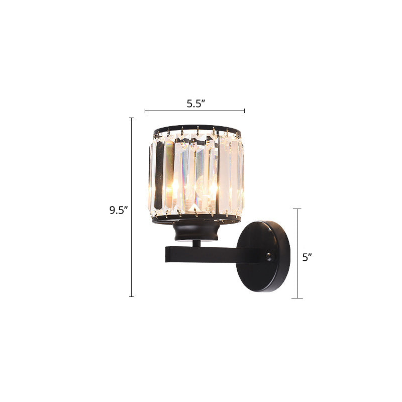 Traditional Beveled Crystal Wall Lighting - 1 Bulb Cylinder Corridor Sconce