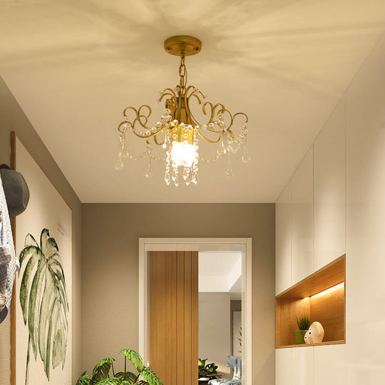 Country Style Gold Pendant Light With Crystal Accent For Corridors