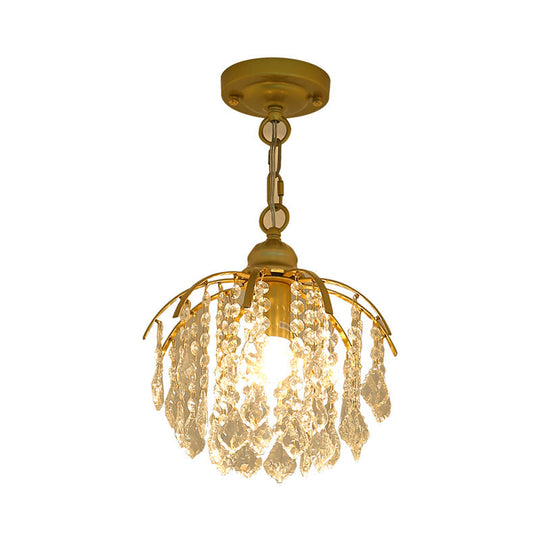 Country Style Gold Pendant Light With Crystal Accent For Corridors