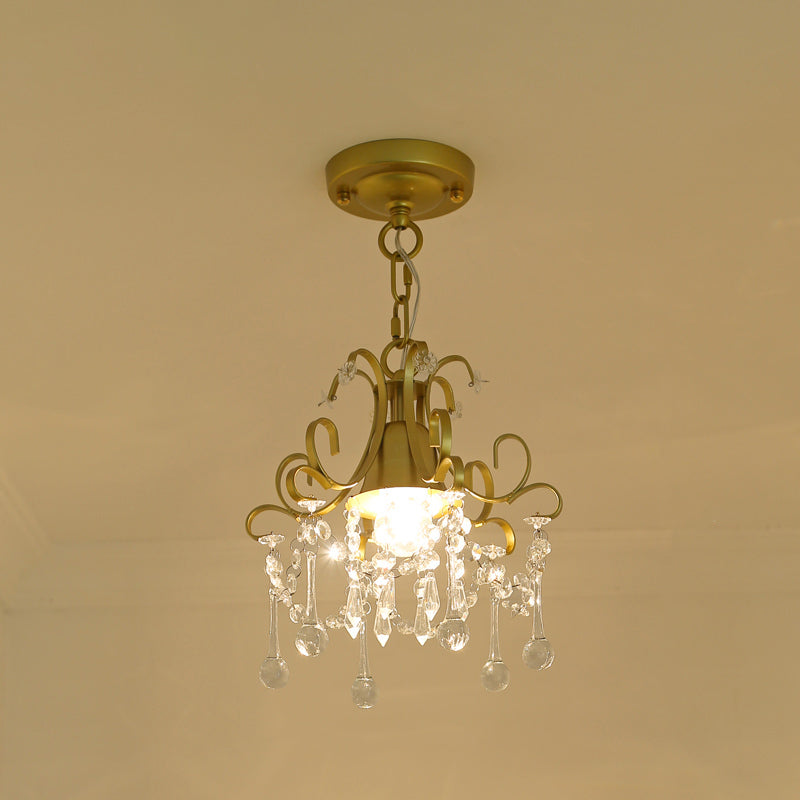 Country Style Gold Pendant Light With Crystal Accent For Corridors