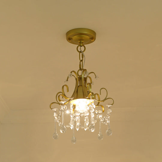 Country Style Gold Pendant Light With Crystal Accent For Corridors