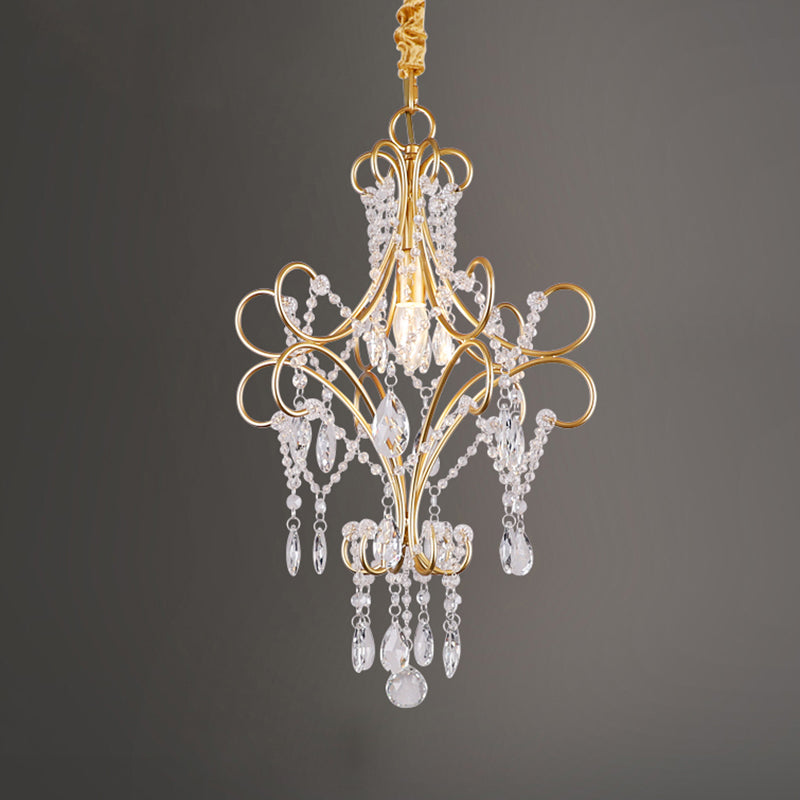 Country Style Gold Pendant Light With Crystal Accent For Corridors