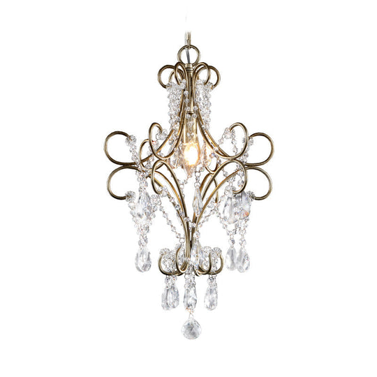 Country Style 1-Light Metal Hanging Ceiling Light With Crystal Droplet For Corridor