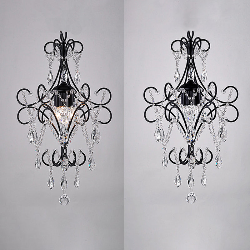 Country Style 1-Light Metal Hanging Ceiling Light With Crystal Droplet For Corridor