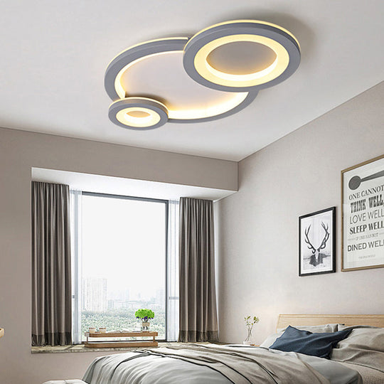 Modern White Ring And Oval Led Ceiling Light For Adult Child Room Grey / Warm