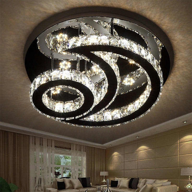 Modern Chrome Semi - Flush Moon And Sun Ceiling Light With Crystal Led Decor