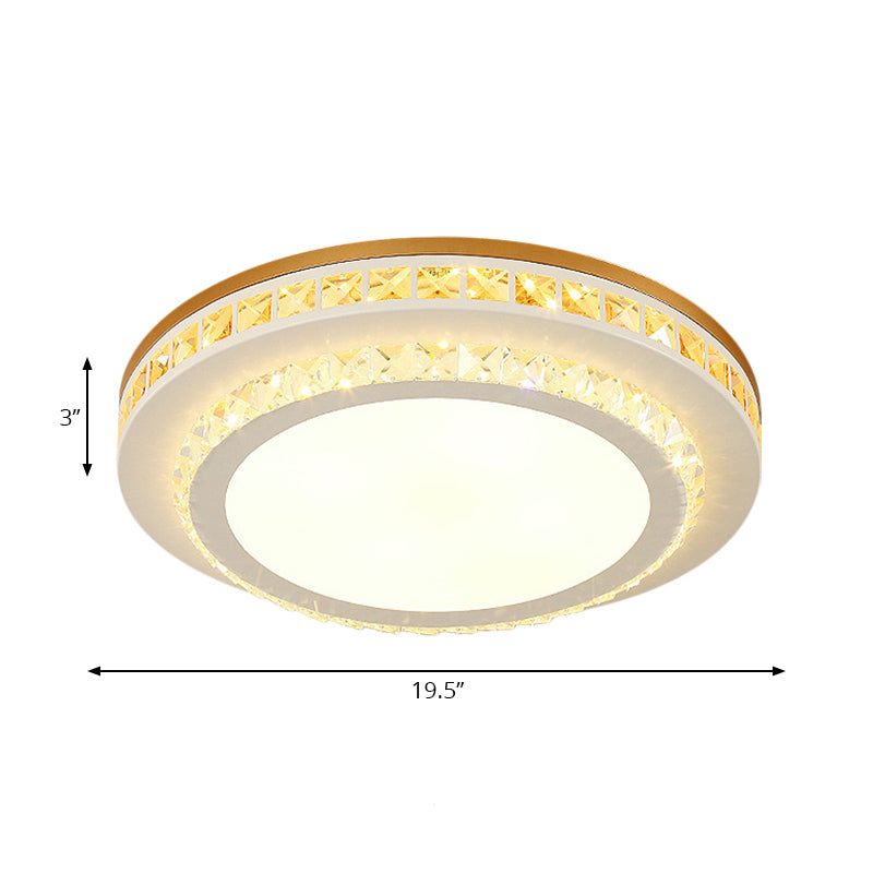 Contemporary Led Ceiling Mount Light In White With Crystal Design - Round/Hexagon/Rhombus Shape