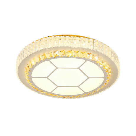 Contemporary Led Ceiling Mount Light In White With Crystal Design - Round/Hexagon/Rhombus Shape