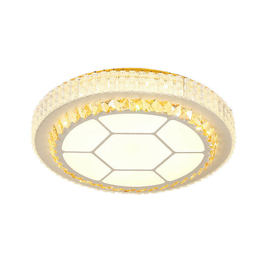 Contemporary Led Ceiling Mount Light In White With Crystal Design - Round/Hexagon/Rhombus Shape