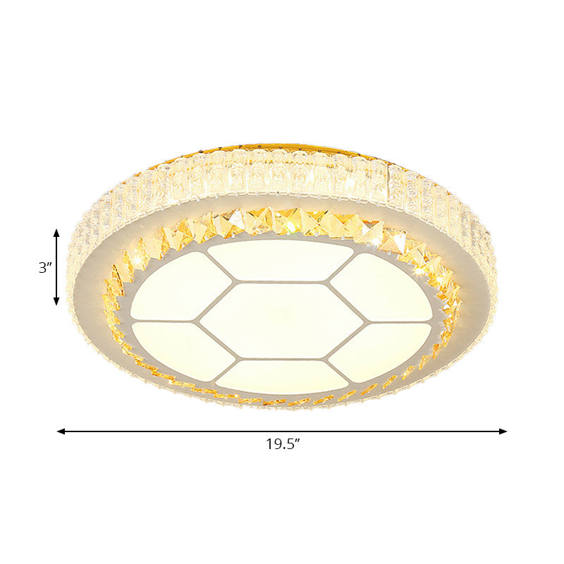 Contemporary Led Ceiling Mount Light In White With Crystal Design - Round/Hexagon/Rhombus Shape