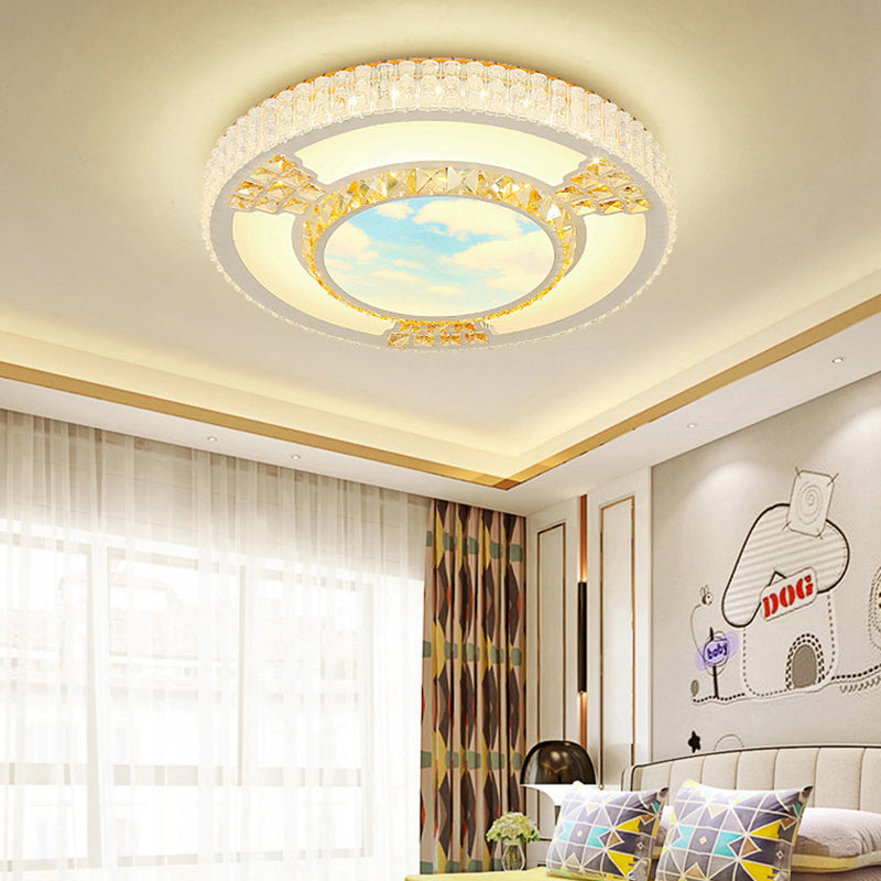 Modern Circular Flushmount Led Ceiling Light With Clear Crystal And Fun Patterns – Ideal For