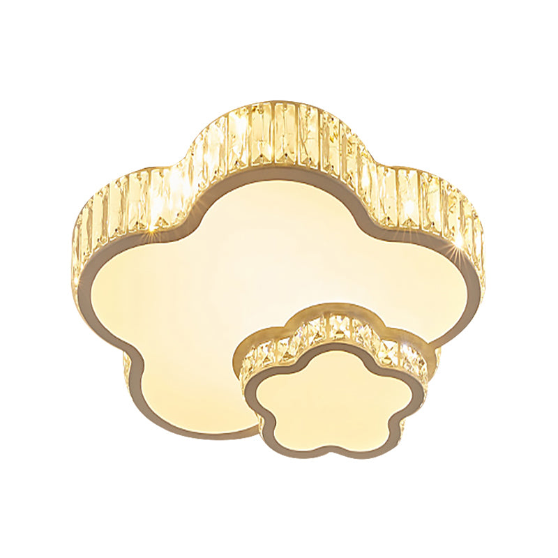 Crystal Acrylic Flower Led Flush Mount Light For Child Bedroom In White