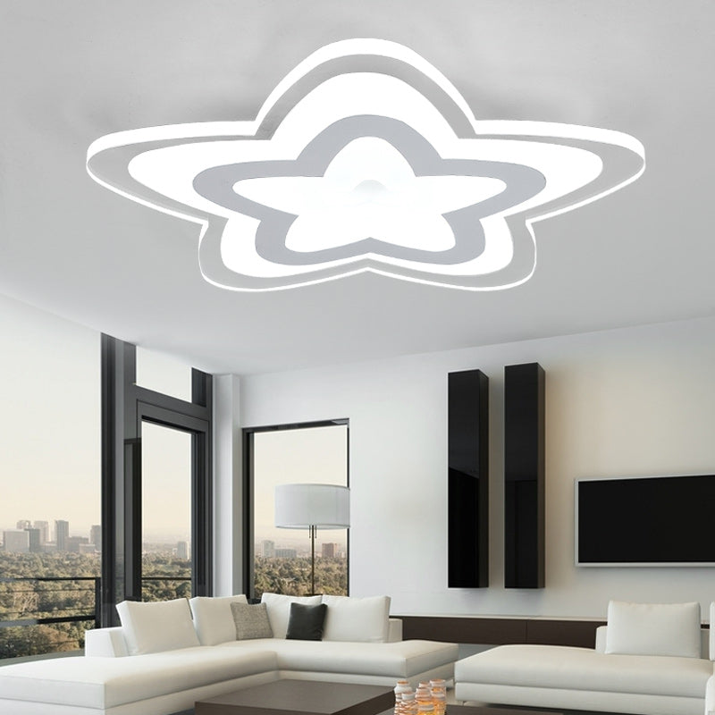 Contemporary Star Slim Led Ceiling Mount Light In White - Perfect For Game Room! / 14’