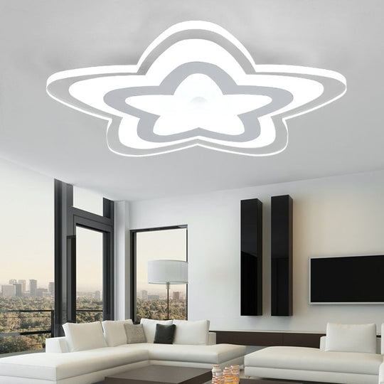 Contemporary Star Slim Led Ceiling Mount Light In White - Perfect For Game Room! / 14’