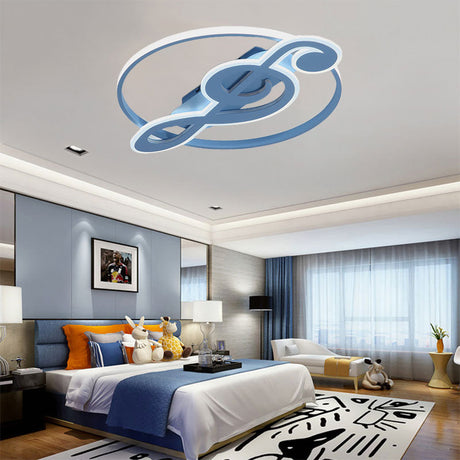 Kids Candy Colored Musical Note Ceiling Mount Light - Macaron Loft Acrylic Led Flush Blue / White