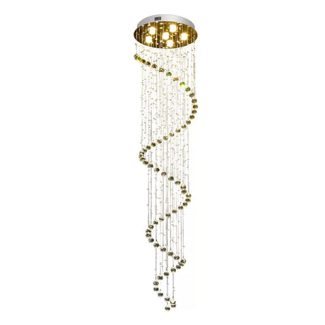 Contemporary Stainless Steel Spiral Ceiling Lamp With Crystal Beaded Flush Mount - 6 Bulbs 86.5 Tall