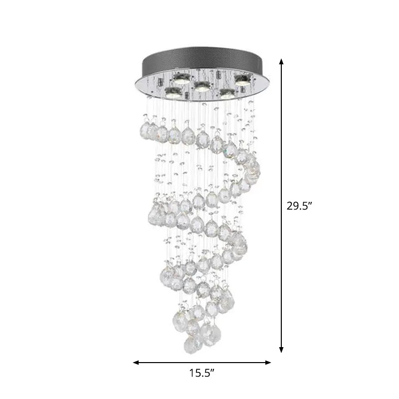 Modern 5-Light Crystal Ceiling Lamp In Stainless Steel For Bedroom